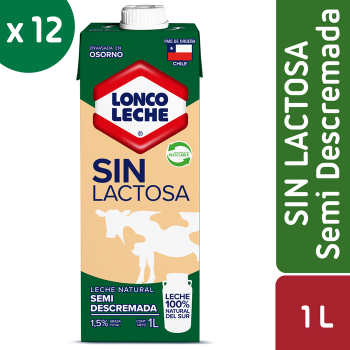 Leche Semidescremada Sin Lactosa Loncoleche 12x1L