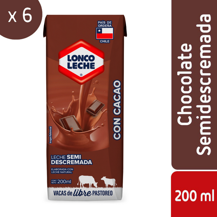 Leche Semidescremada Chocolate Loncoleche 6x200ml