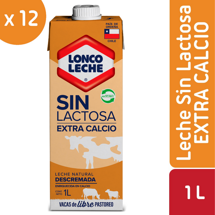 Leche Descremada Extra Calcio Sin Lactosa Loncoleche 12x1L