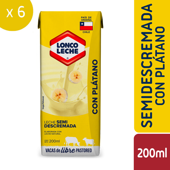 Leche Semidescremada Plátano Loncoleche 6x200ml