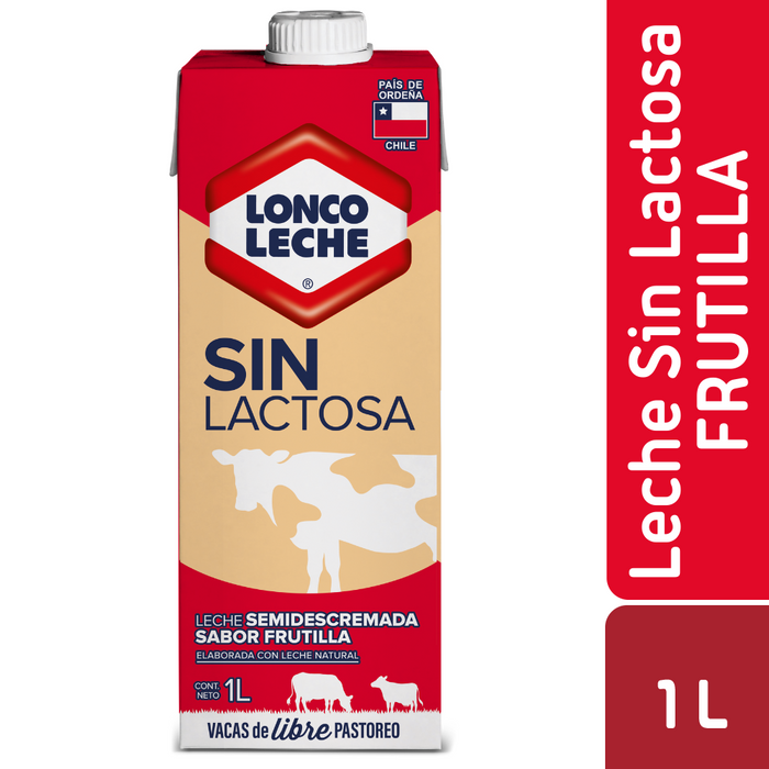 Leche Semidescremada Sin Lactosa Frutilla Loncoleche 1L