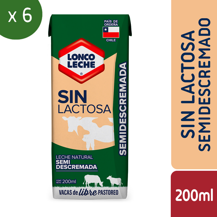 Leche Semidescremada Sin Lactosa Loncoleche 6x200ml