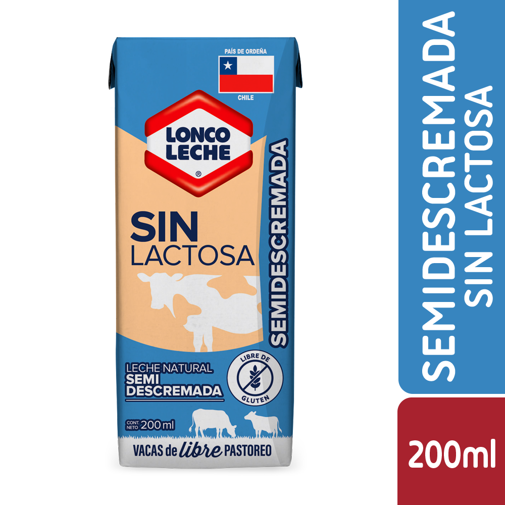 Leche Semidescremada Sin Lactosa Loncoleche 6x200ml