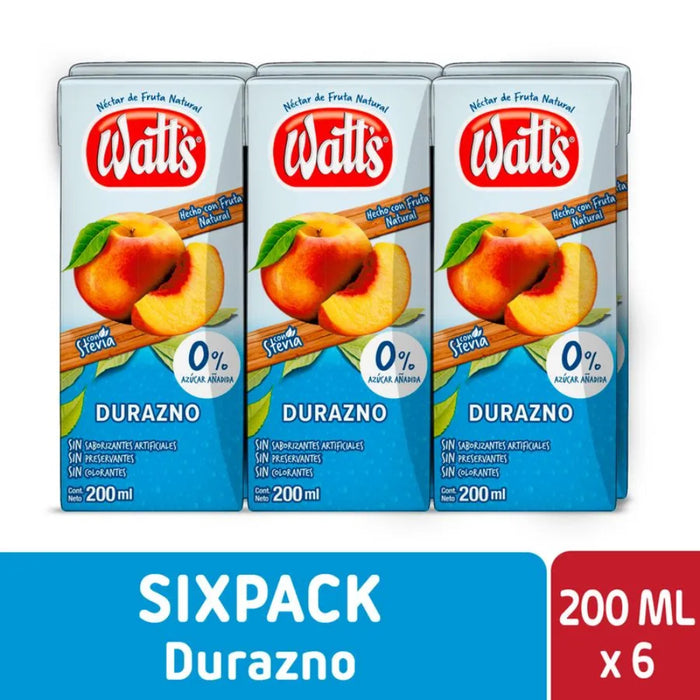 Néctar Watt's Durazno 0% Azúcar 6x200ml
