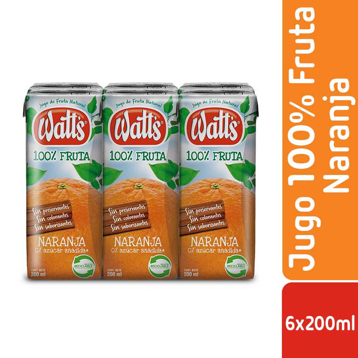 Jugo 100% Fruta Watt's Naranja 6x200ml