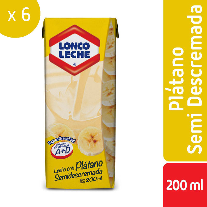 Leche Semidescremada Plátano Loncoleche 6x200ml