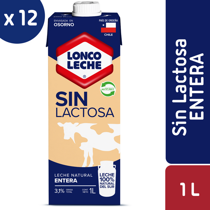 Leche Entera Sin Lactosa Loncoleche 12x1L