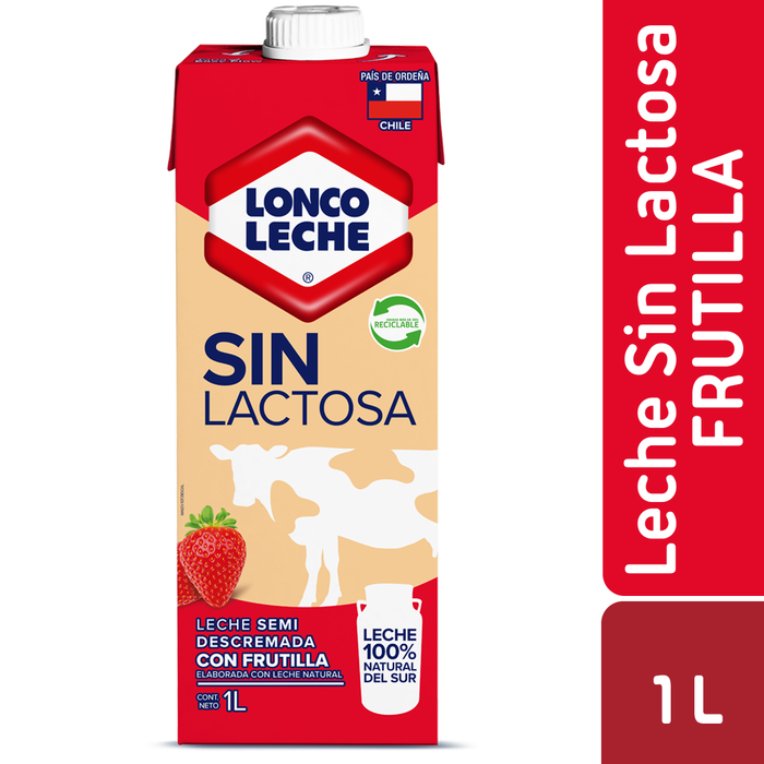 Leche Semidescremada Sin Lactosa Frutilla Loncoleche 1L