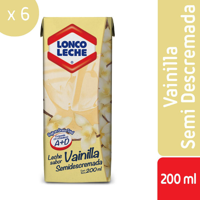 Leche Semidescremada Vainilla Loncoleche 6x200ml