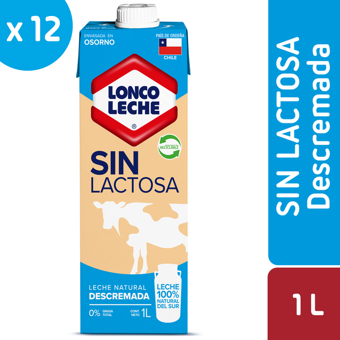 Leche Descremada Sin Lactosa Loncoleche 12x1L