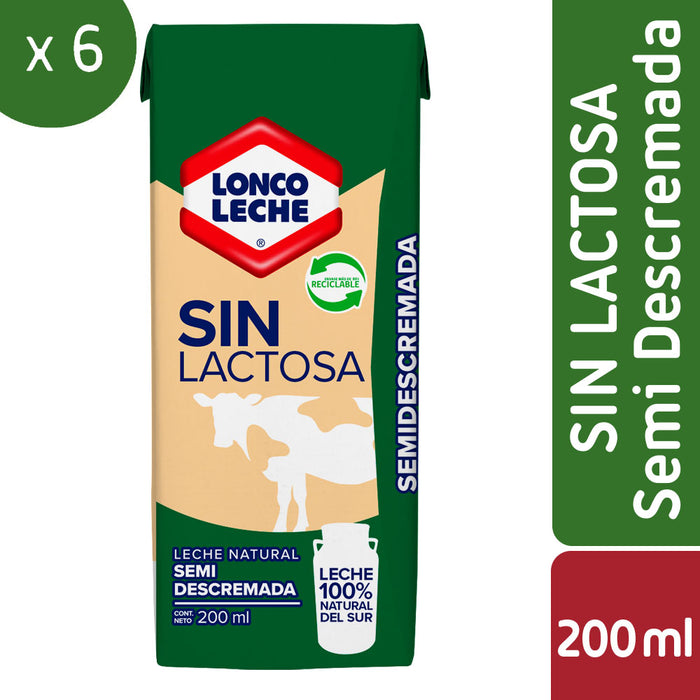 Leche Semidescremada Sin Lactosa Loncoleche 6x200ml