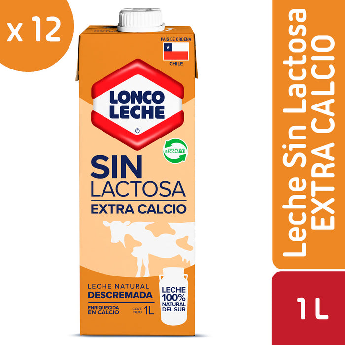 Leche Descremada Extra Calcio Sin Lactosa Loncoleche 12x1L