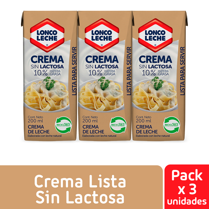 Crema de Leche Sin Lactosa Loncoleche 3x200ml