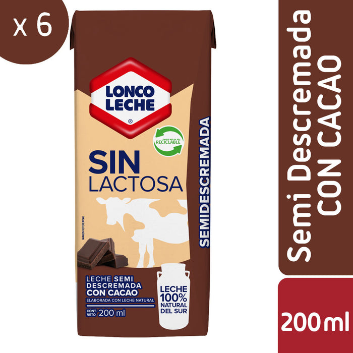 Leche Semidescremada Sin Lactosa Chocolate Loncoleche 6x200ml