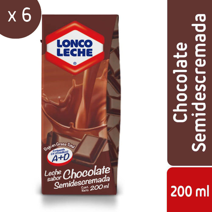 Leche Semidescremada Chocolate Loncoleche 6x200ml