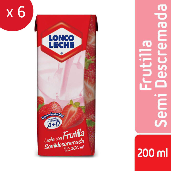 Leche Semidescremada Frutilla Loncoleche 6x200ml