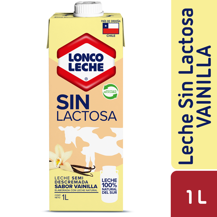 Leche Semidescremada Sin Lactosa Vainilla Loncoleche 1L