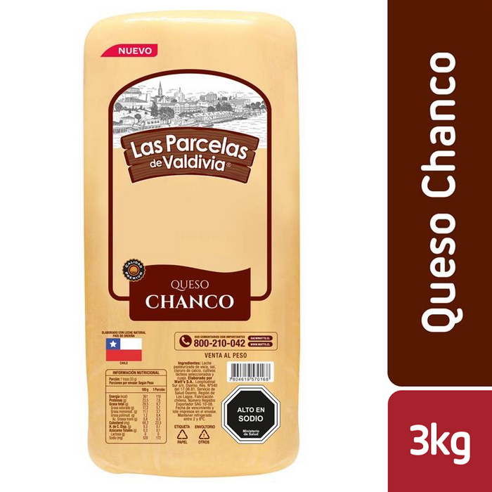 Queso Chanco Las Parcelas de Valdivia Pieza 3Kg Aprox