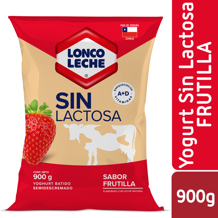 Yogur Sin Lactosa Frutilla en Bolsa Loncoleche 900g