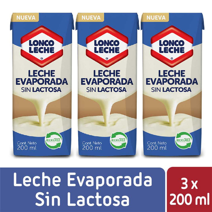 Leche Evaporada Sin Lactosa Loncoleche 3x200ml