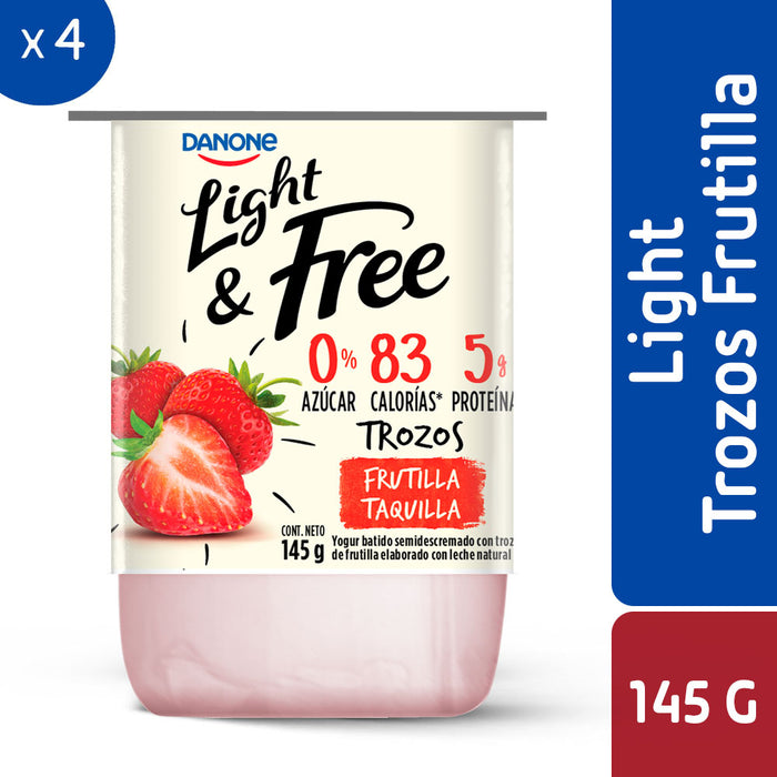 Yogur con Trozos de Frutilla Danone Light&Free 4x145g