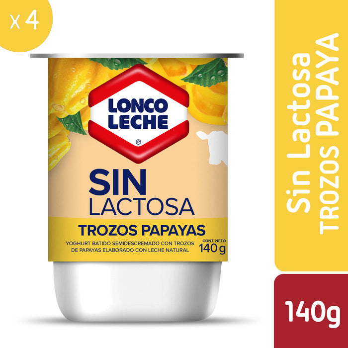 Yogur Sin Lactosa Trozos de Papaya Loncoleche 4x140g