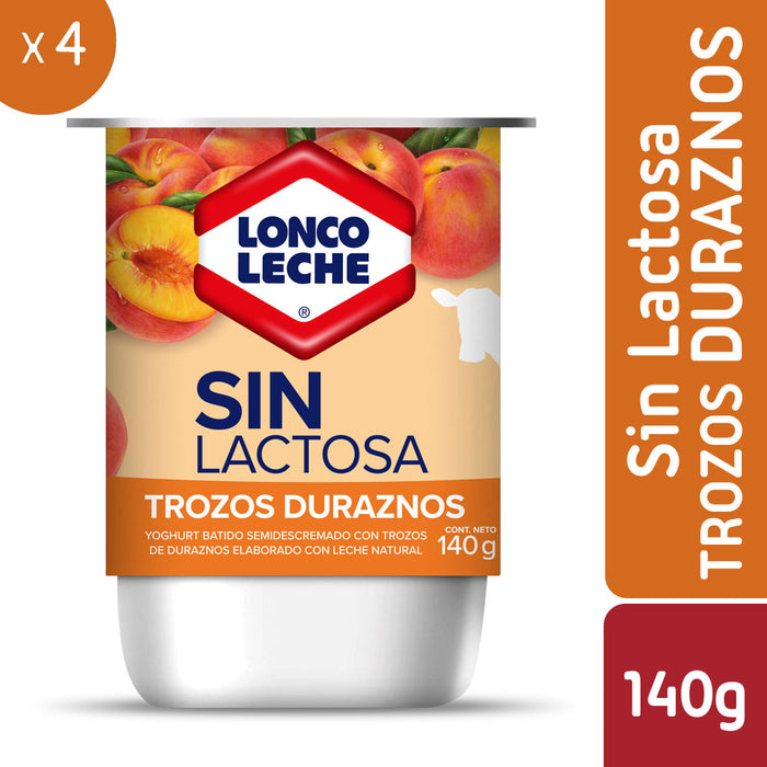 Yogur Sin Lactosa Trozos de Drurazno Loncoleche 4x140g