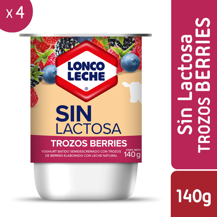 Yogur Sin Lactosa Trozos de Berries Loncoleche 4x140g