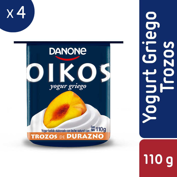 Yogur Griego con Trozos de Durazno Oikos 4x110g