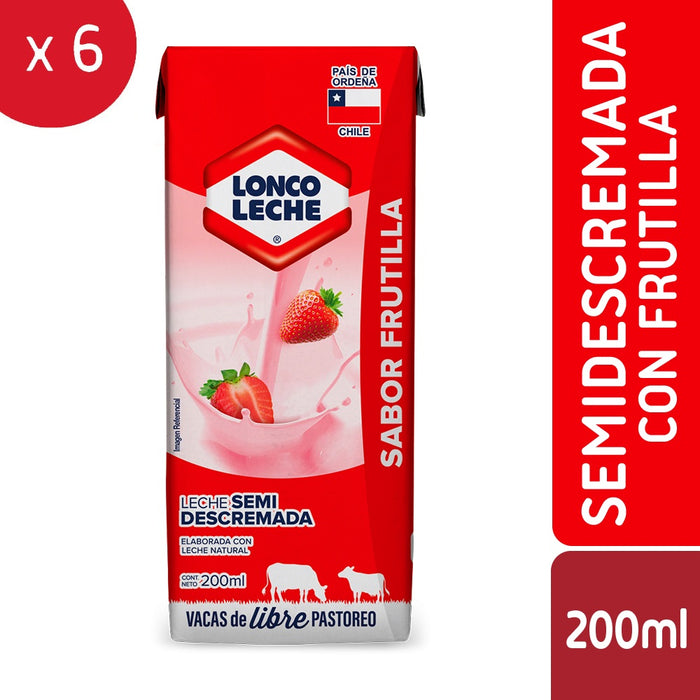 Leche Semidescremada Frutilla Loncoleche 6x200ml