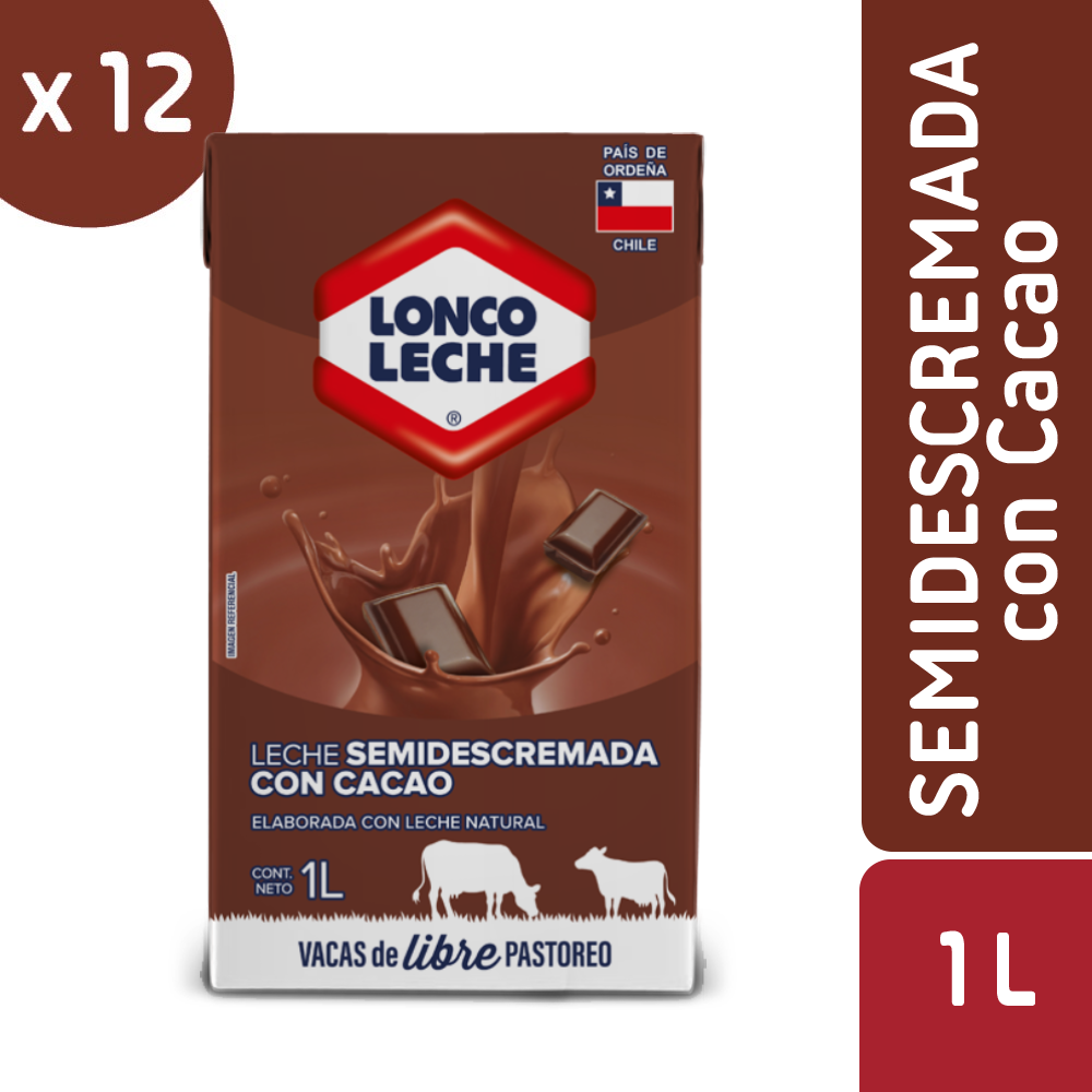 Leche Semidescremada Chocolate Loncoleche 12x1L
