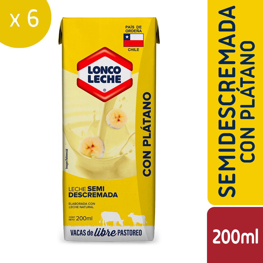 Leche Semidescremada Plátano Loncoleche 6x200ml