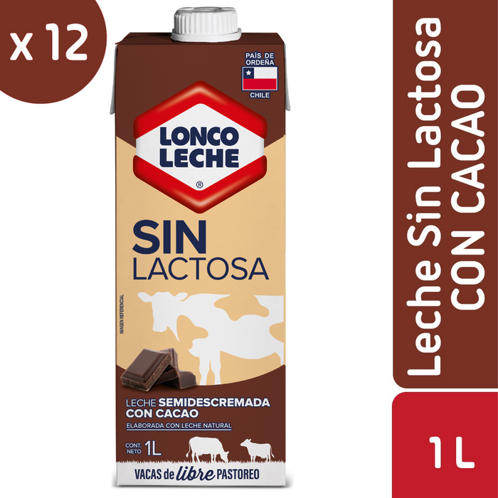 Leche Semidescremada Sin Lactosa Chocolate Loncoleche 12x1L
