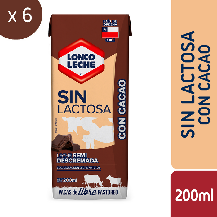 Leche Semidescremada Sin Lactosa Chocolate Loncoleche 6x200ml